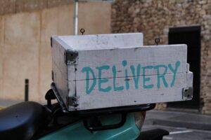 Delivery box on the back of a scooter