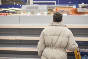 Empty shelves in supermarket