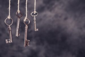 Four old keys hanging